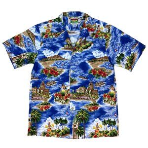 Vintage Banana Jack Honolulu Blue Hawaiian Tropical Short Sleeve Button Up Shirt